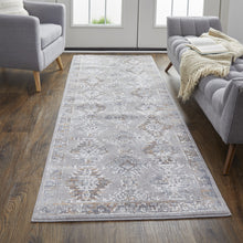 4' X 6' Gray Orange And Blue Geometric Power Loom Distressed Stain Resistant Area Rug