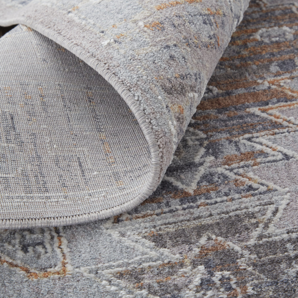 4' X 6' Gray Orange And Blue Geometric Power Loom Distressed Stain Resistant Area Rug