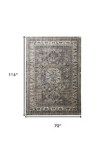 Taupe Gray And Blue Floral Stain Resistant Area Rug - 5' x 8'
