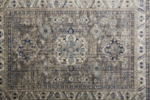 Taupe Gray And Blue Floral Stain Resistant Area Rug - 5' x 8'