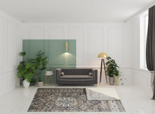 Taupe Gray And Blue Floral Stain Resistant Area Rug - 5' x 8'