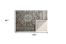 Taupe Gray And Blue Floral Stain Resistant Area Rug - 5' x 8'