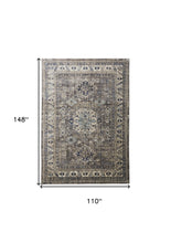 Taupe Gray And Blue Floral Stain Resistant Area Rug - 5' x 8'