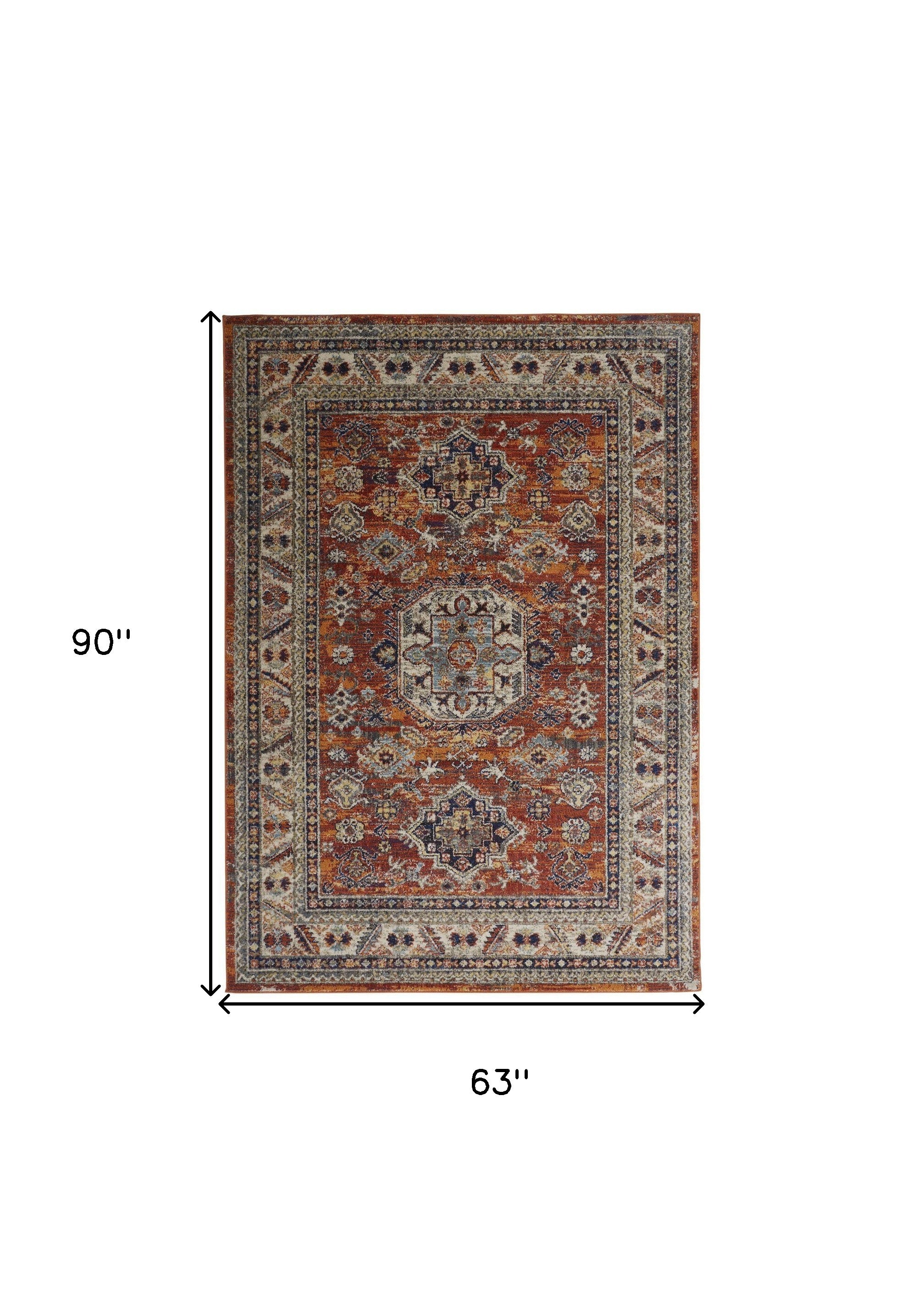 Taupe Gray And Blue Floral Stain Resistant Area Rug - 5' x 8'