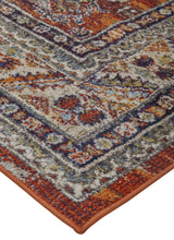 Taupe Gray And Blue Floral Stain Resistant Area Rug - 5' x 8'