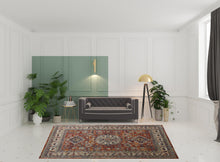 Taupe Gray And Blue Floral Stain Resistant Area Rug - 5' x 8'