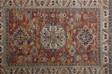 Taupe Gray And Blue Floral Stain Resistant Area Rug - 5' x 8'