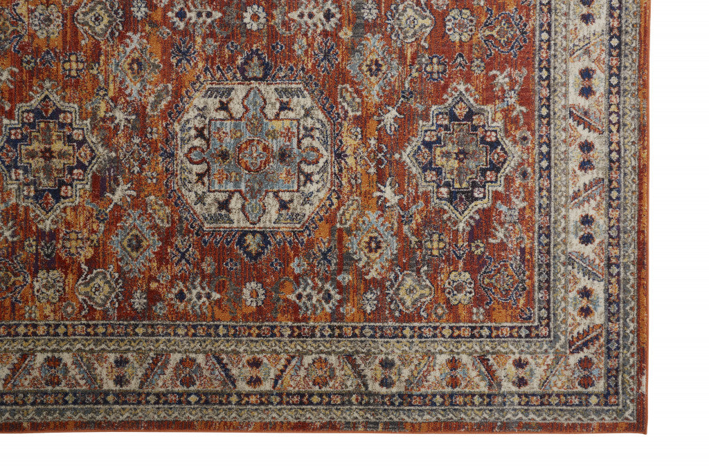 Taupe Gray And Blue Floral Stain Resistant Area Rug - 5' x 8'