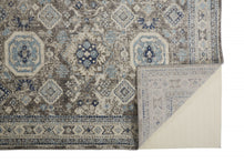 5' X 8' Gray Brown And Blue Floral Stain Resistant Area Rug