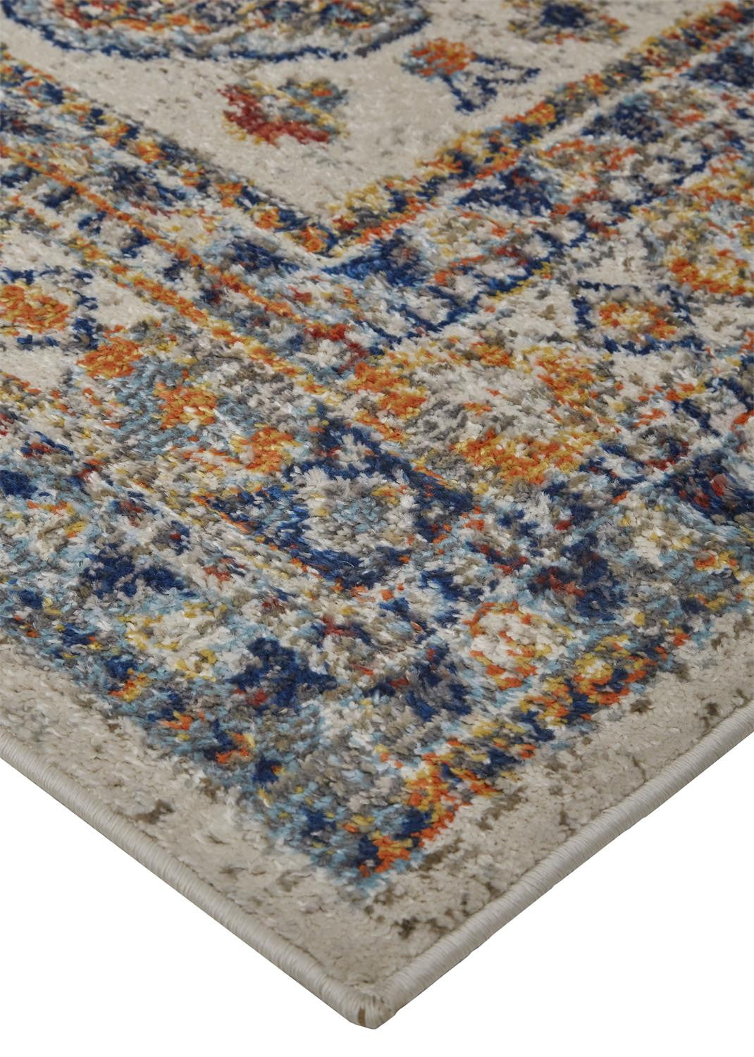 5' X 8' Gray Brown And Blue Floral Stain Resistant Area Rug
