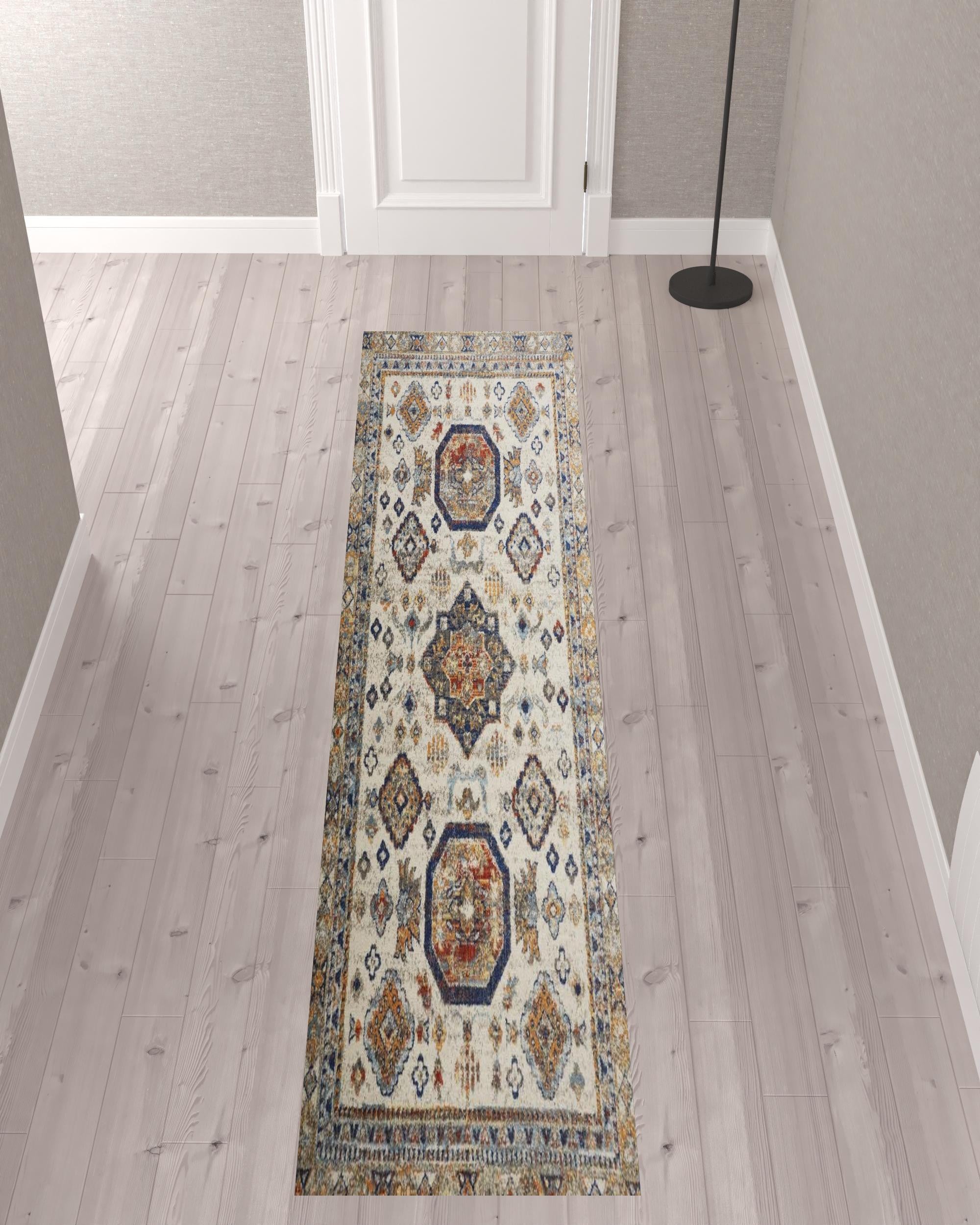 5' X 8' Gray Brown And Blue Floral Stain Resistant Area Rug