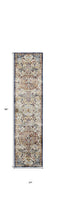 8' X 11' Ivory Gold And Blue Floral Stain Resistant Area Rug