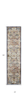 8' X 11' Ivory Gold And Blue Floral Stain Resistant Area Rug