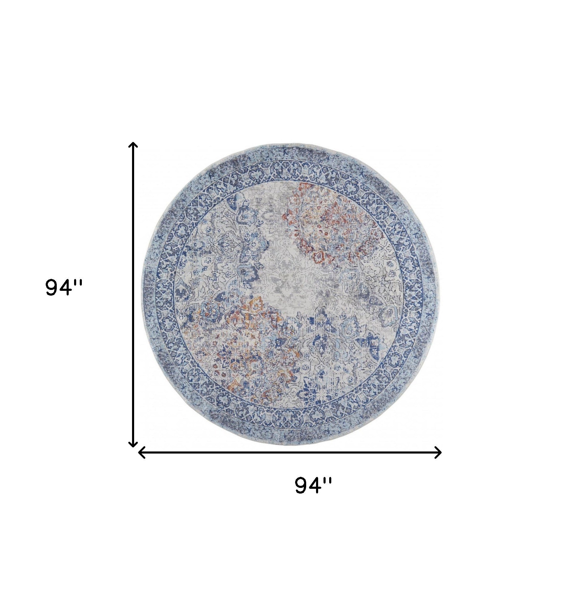 5' X 8' Blue Ivory And Red Floral Power Loom Distressed Stain Resistant Area Rug