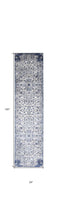 5' X 8' Ivory Gray And Blue Floral Power Loom Distressed Stain Resistant Area Rug