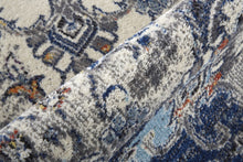 5' X 8' Ivory Gray And Blue Floral Power Loom Distressed Stain Resistant Area Rug