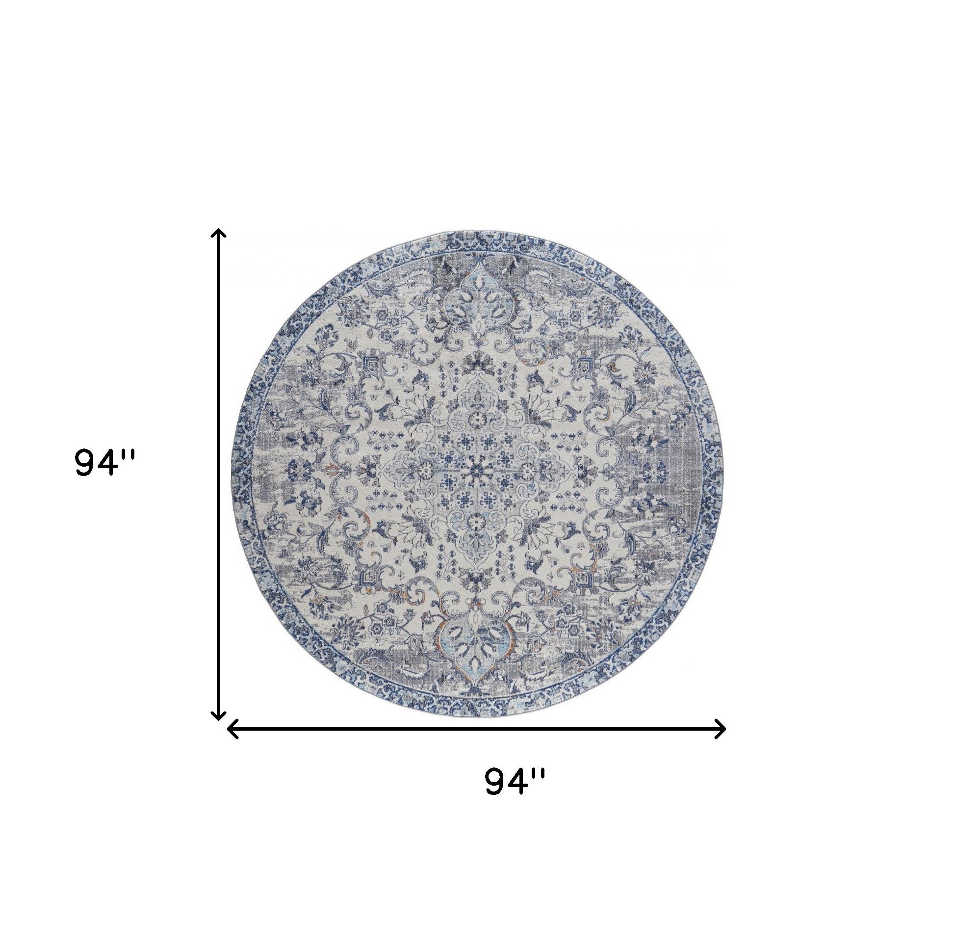 5' X 8' Ivory Gray And Blue Floral Power Loom Distressed Stain Resistant Area Rug