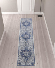 5' X 8' Gray Ivory And Blue Floral Power Loom Distressed Stain Resistant Area Rug