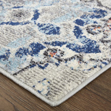 5' X 8' Ivory Taupe And Blue Floral Power Loom Distressed Stain Resistant Area Rug