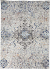 5' X 8' Ivory Taupe And Blue Floral Power Loom Distressed Stain Resistant Area Rug