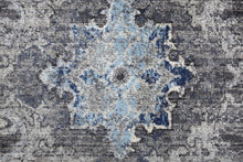 5' X 8' Ivory Taupe And Blue Floral Power Loom Distressed Stain Resistant Area Rug