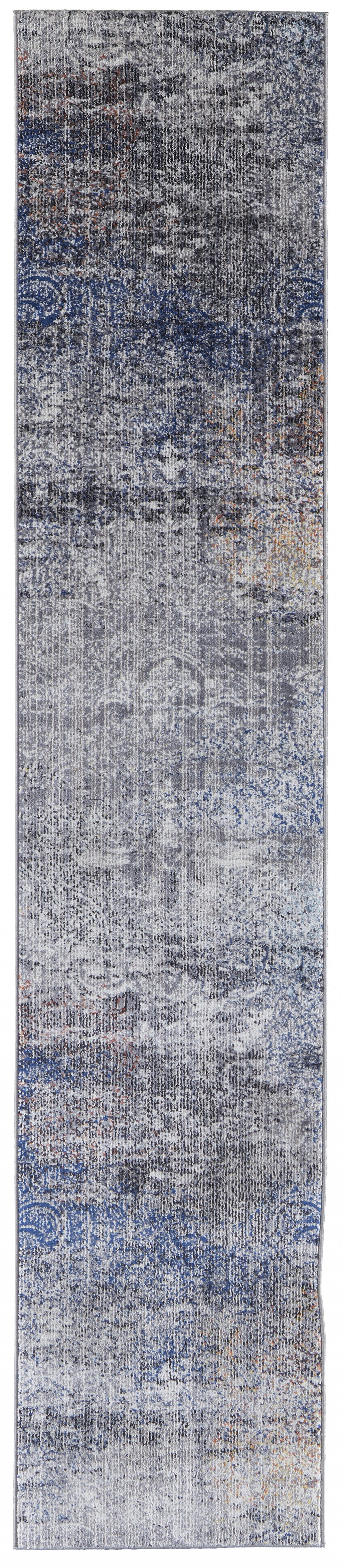 5' X 8' Taupe Blue And Ivory Abstract Power Loom Distressed Stain Resistant Area Rug