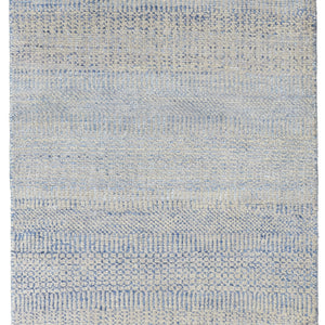 12' Blue And Silver Wool Striped Hand Knotted Runner Rug