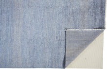 12' Blue And Silver Wool Striped Hand Knotted Runner Rug