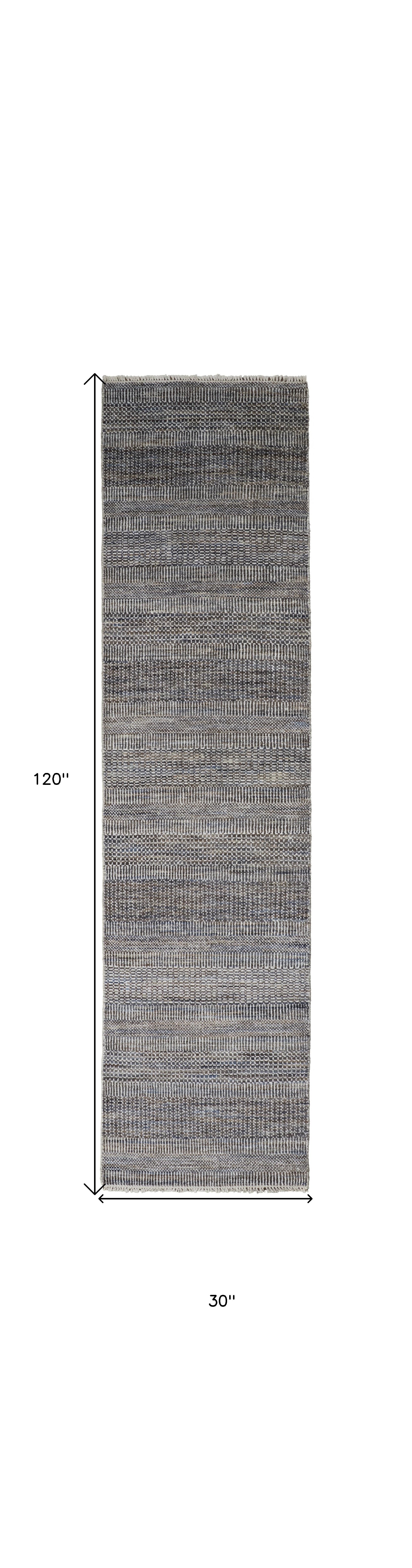 8' X 10' Gray Wool Striped Hand Knotted Area Rug