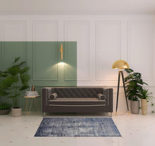 Blue Gray And Ivory Striped Power Loom Distressed Area Rug 4' x 6'