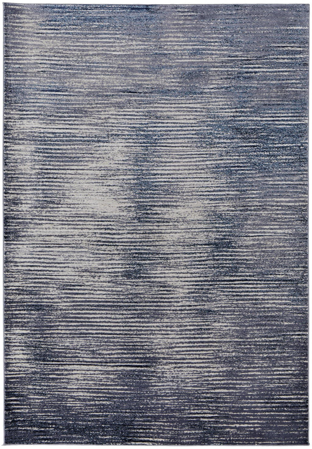 Blue Gray And Ivory Striped Power Loom Distressed Area Rug 4' x 6'