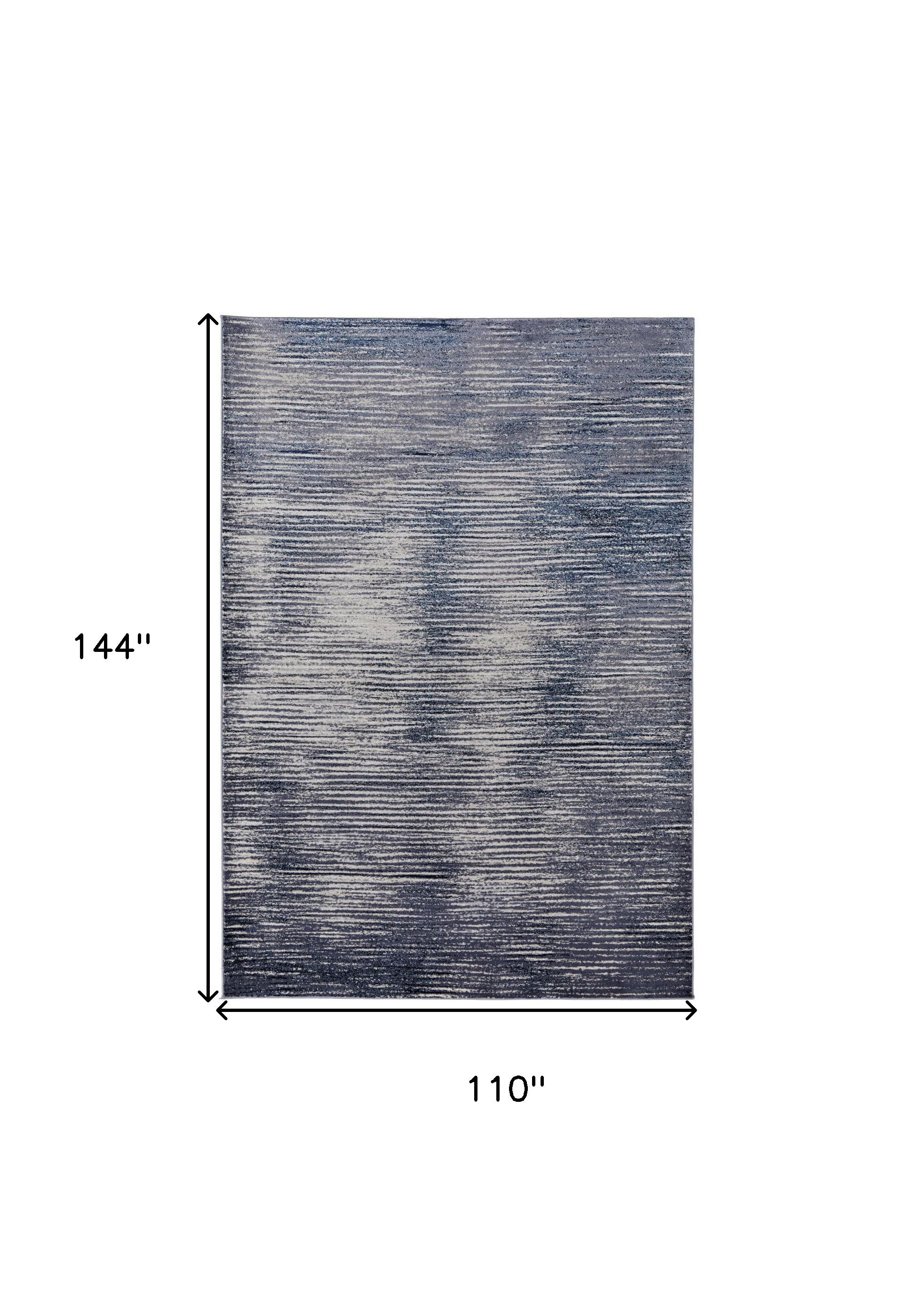Blue Gray And Ivory Striped Power Loom Distressed Area Rug 4' x 6'