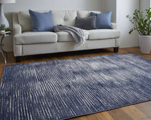 Blue Gray And Ivory Striped Power Loom Distressed Area Rug 4' x 6'