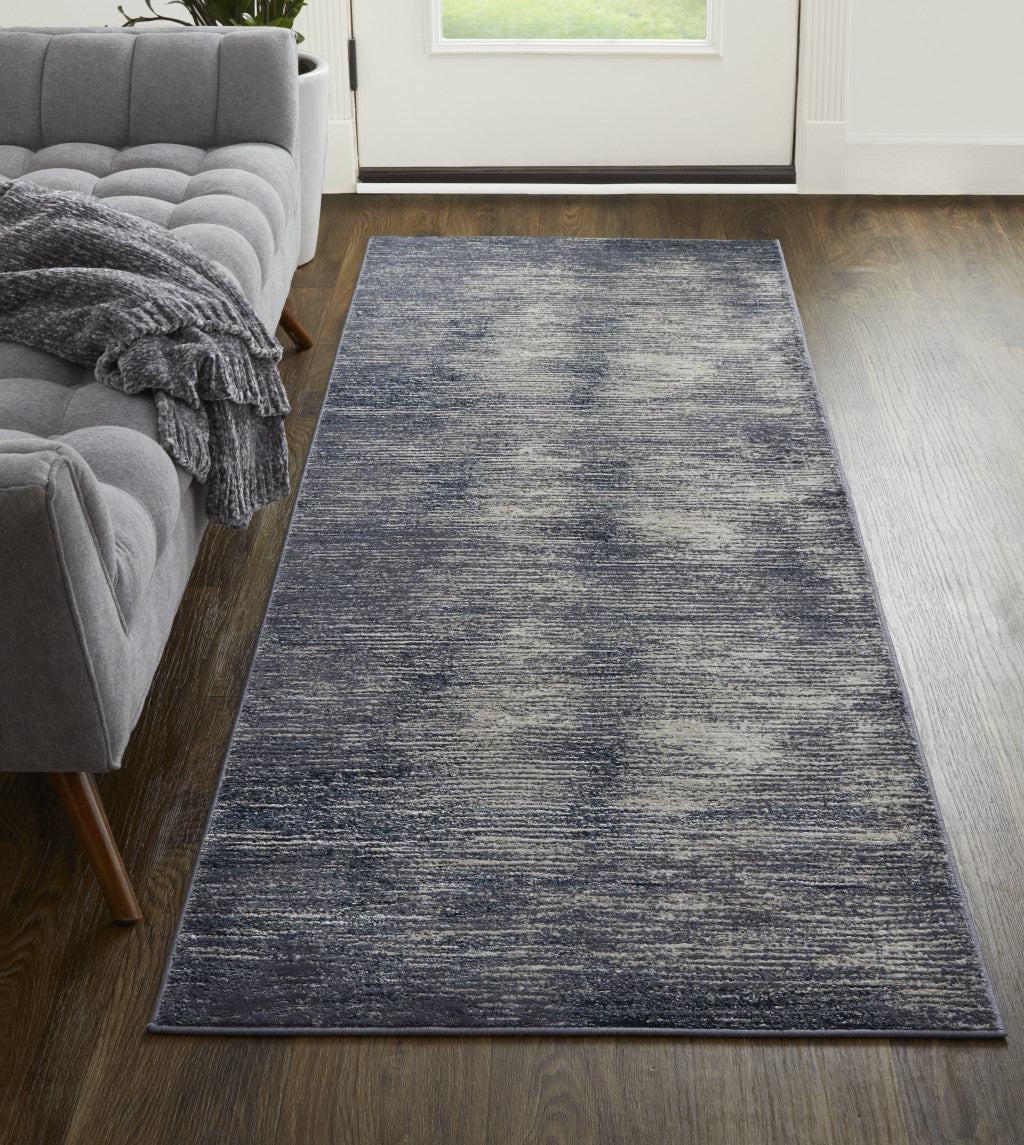 Blue Gray And Ivory Striped Power Loom Distressed Area Rug 4' x 6'