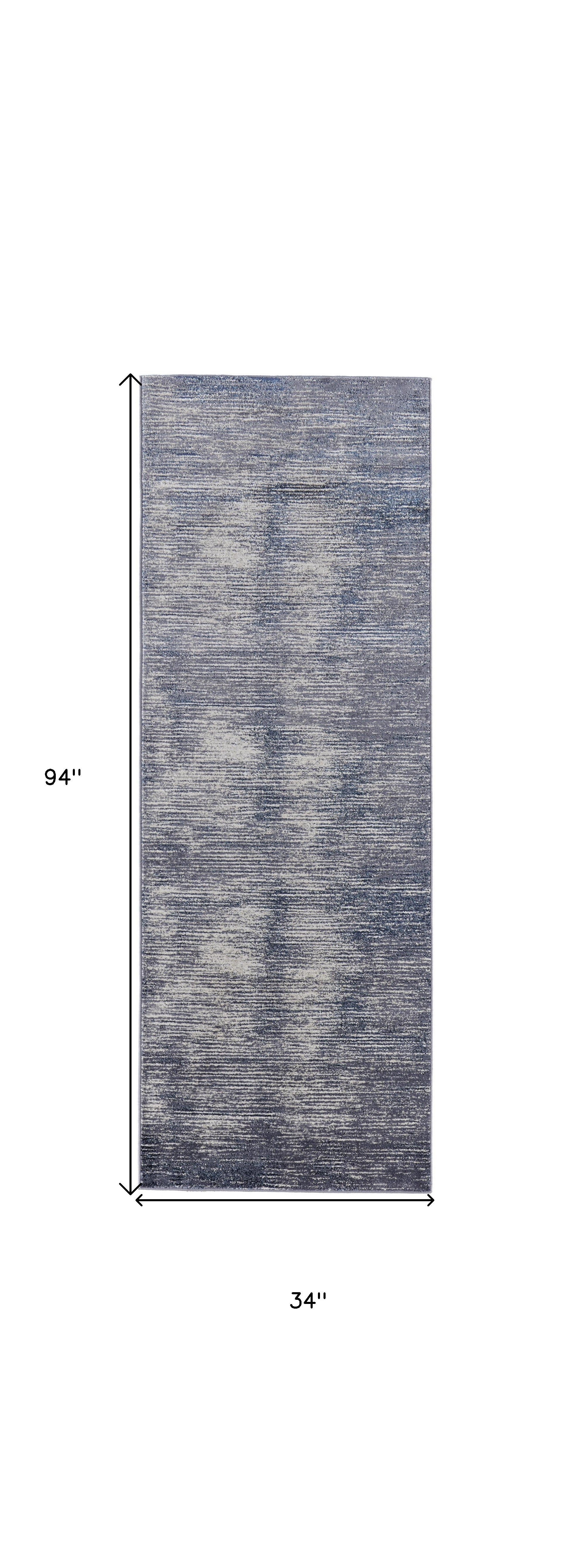 Blue Gray And Ivory Striped Power Loom Distressed Area Rug 4' x 6'