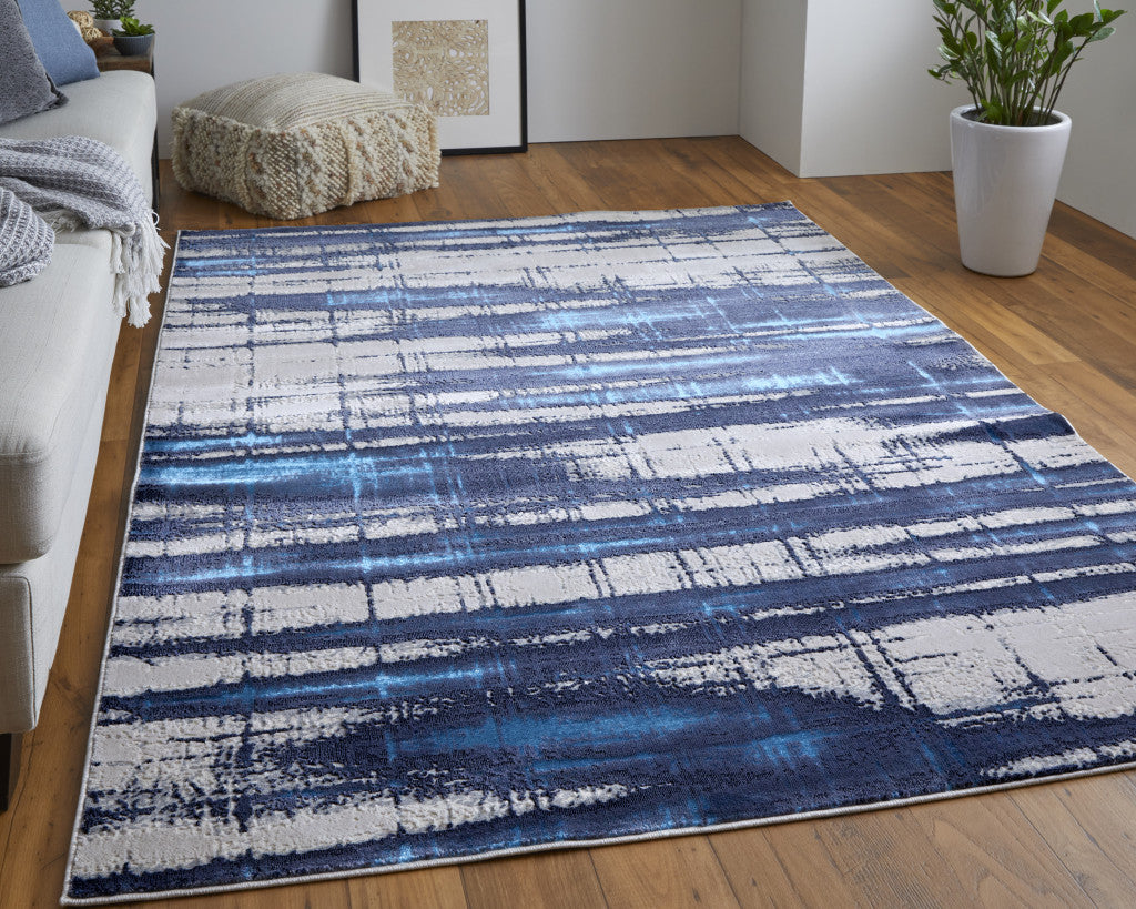 4' X 6' Ivory Blue And Gray Abstract Power Loom Distressed Area Rug