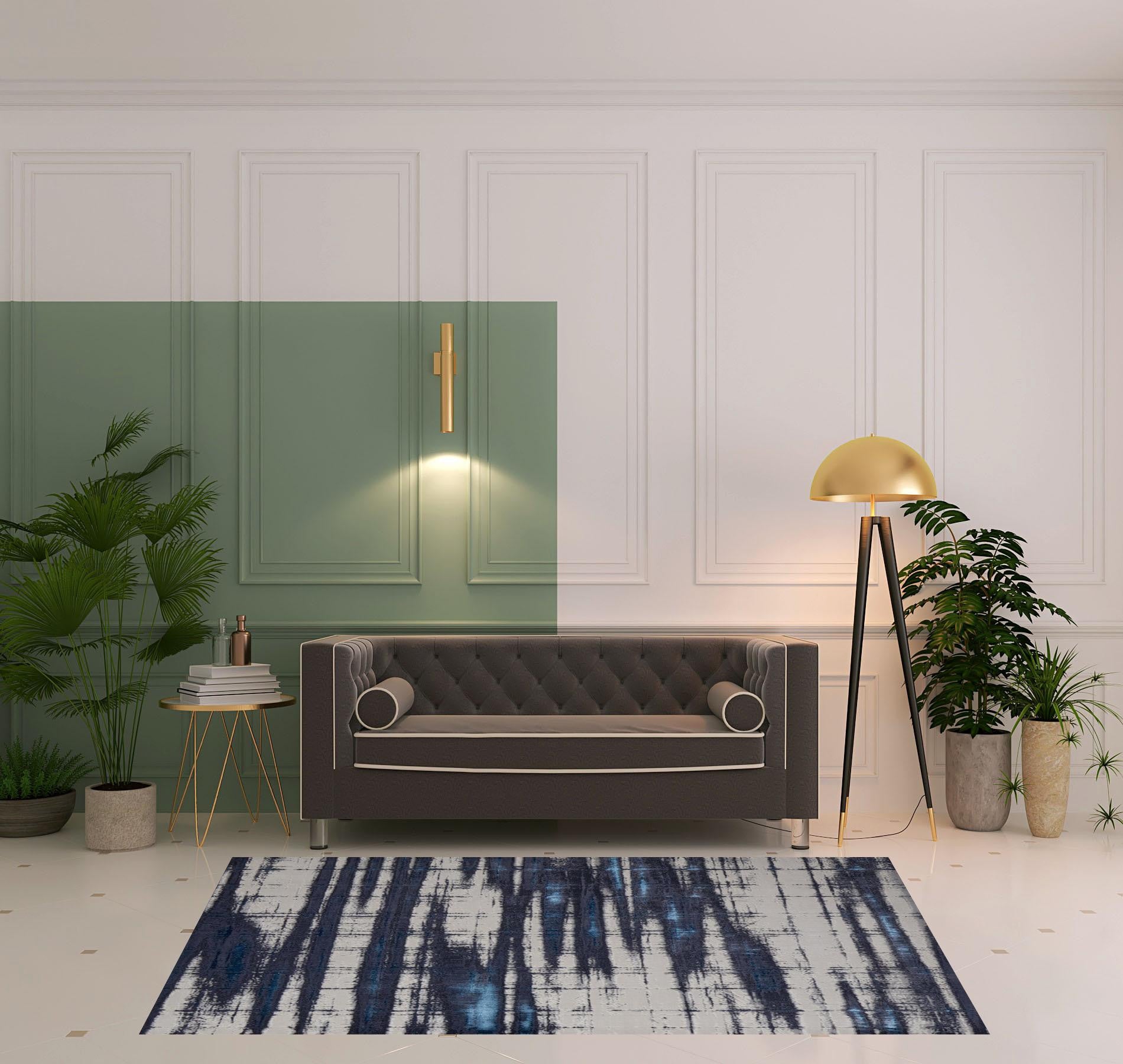 4' X 6' Ivory Blue And Gray Abstract Power Loom Distressed Area Rug