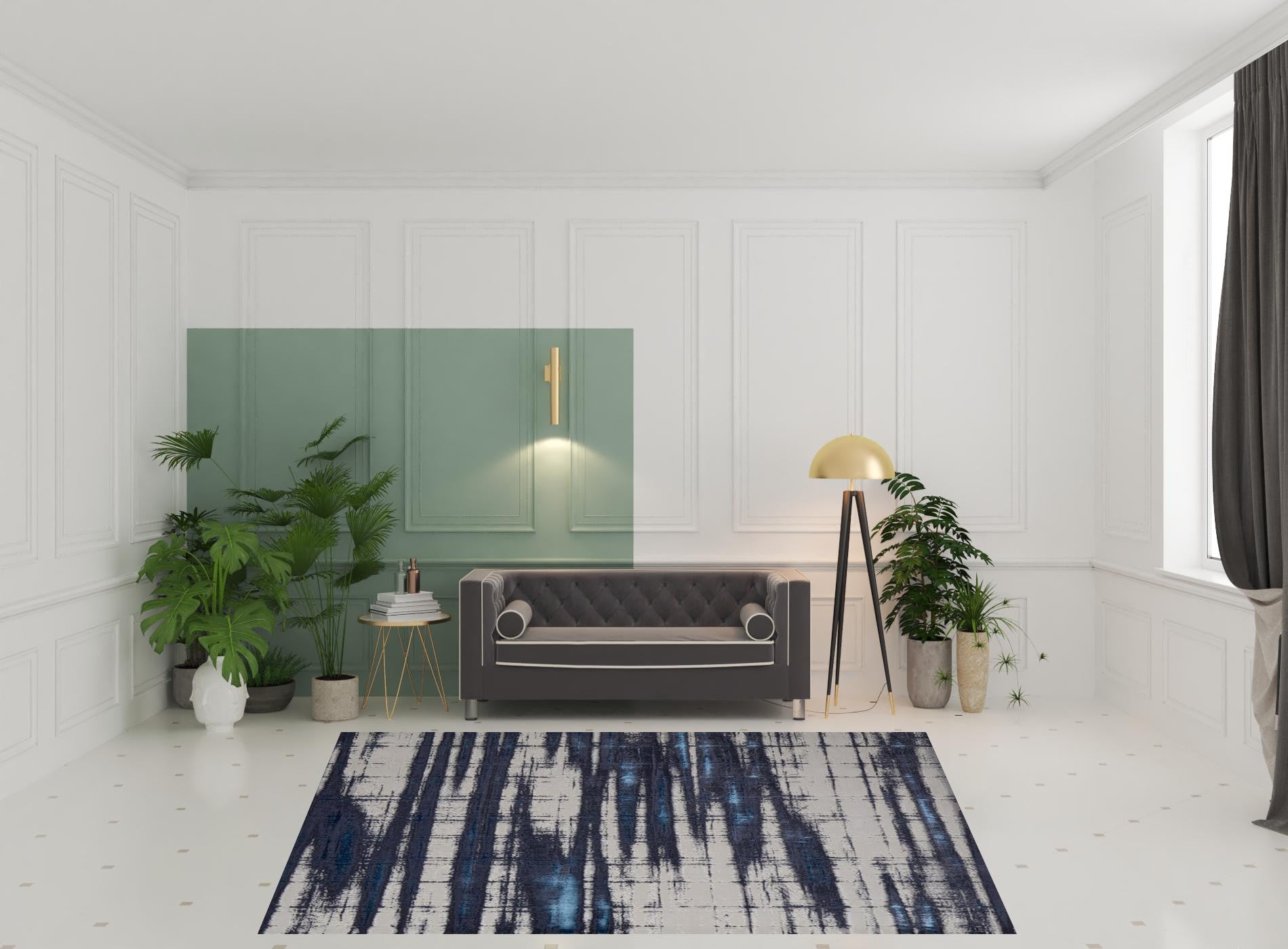 4' X 6' Ivory Blue And Gray Abstract Power Loom Distressed Area Rug