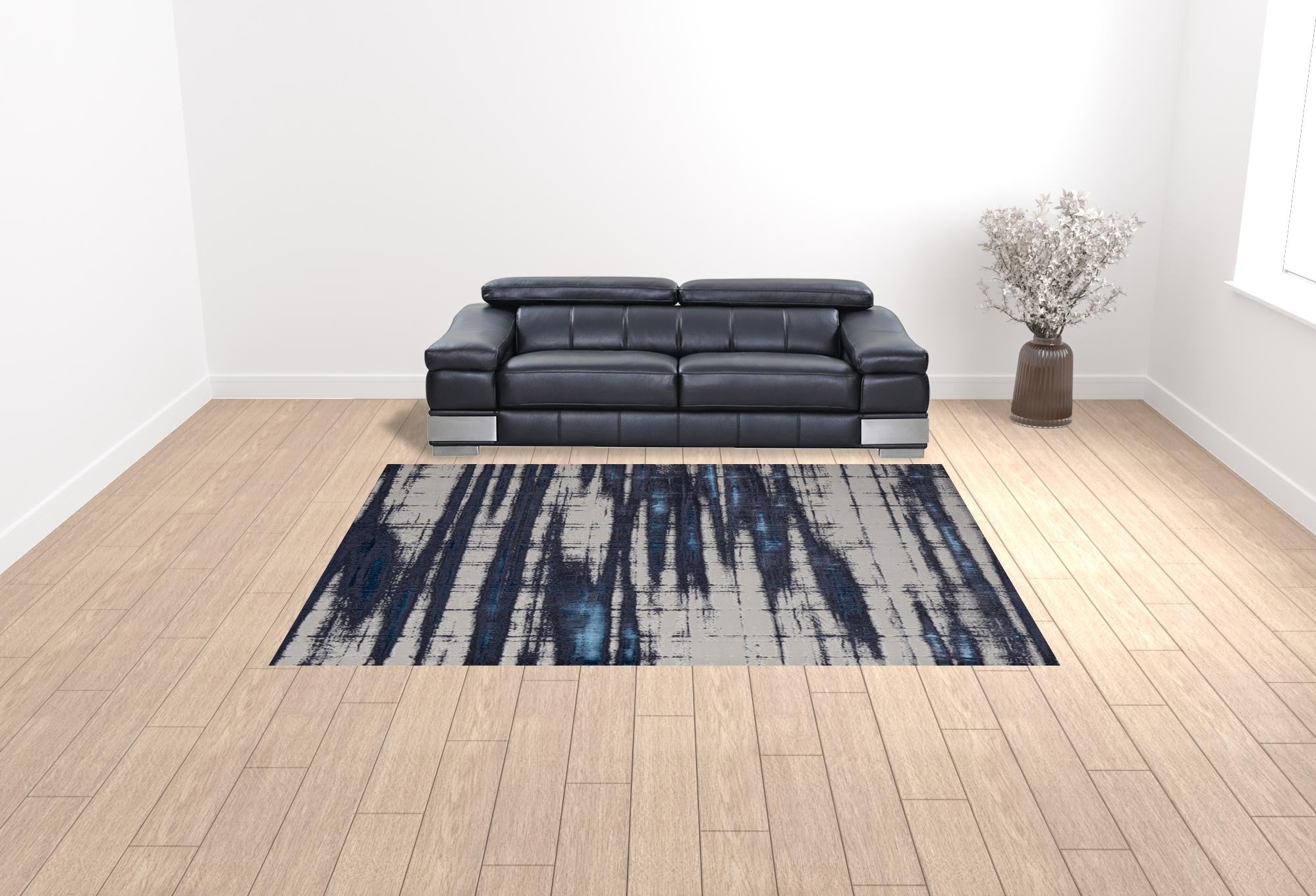 4' X 6' Ivory Blue And Gray Abstract Power Loom Distressed Area Rug