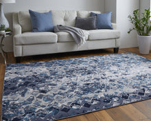 Blue Ivory And Gray Geometric Power Loom Distressed Area Rug - 4' X 6'