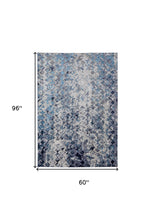 Blue Ivory And Gray Geometric Power Loom Distressed Area Rug - 4' X 6'