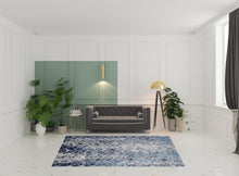 Blue Ivory And Gray Geometric Power Loom Distressed Area Rug - 4' X 6'