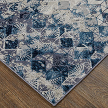 Blue Ivory And Gray Geometric Power Loom Distressed Area Rug - 4' X 6'