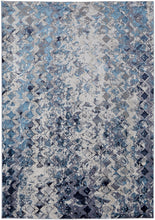 Blue Ivory And Gray Geometric Power Loom Distressed Area Rug - 4' X 6'