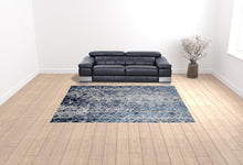 Blue Ivory And Gray Geometric Power Loom Distressed Area Rug - 4' X 6'