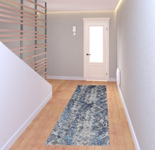 Blue Ivory And Gray Geometric Power Loom Distressed Area Rug - 4' X 6'