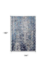 Blue Ivory And Gray Geometric Power Loom Distressed Area Rug - 4' X 6'