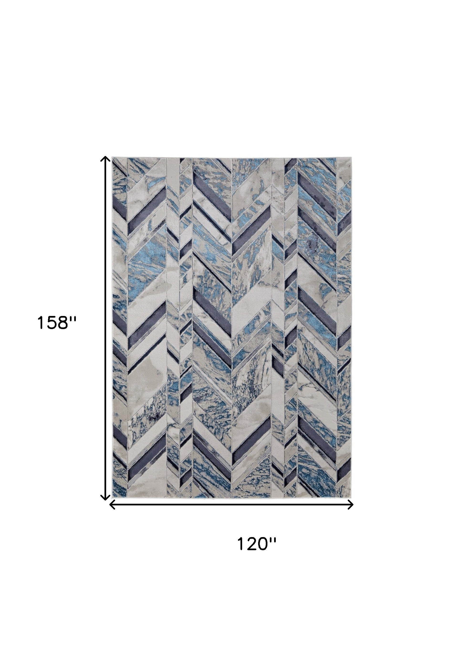 10' X 13' Ivory Blue And Gray Chevron Power Loom Distressed Area Rug