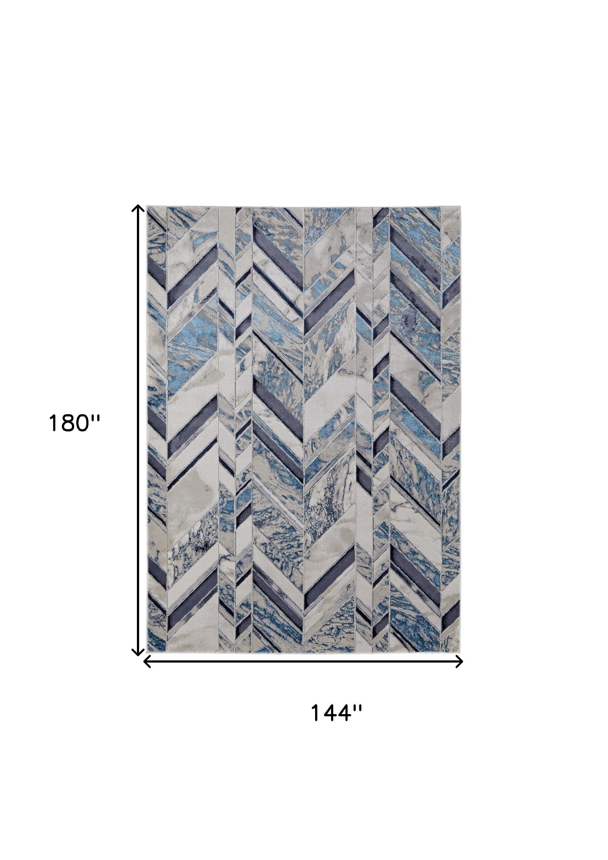10' X 13' Ivory Blue And Gray Chevron Power Loom Distressed Area Rug
