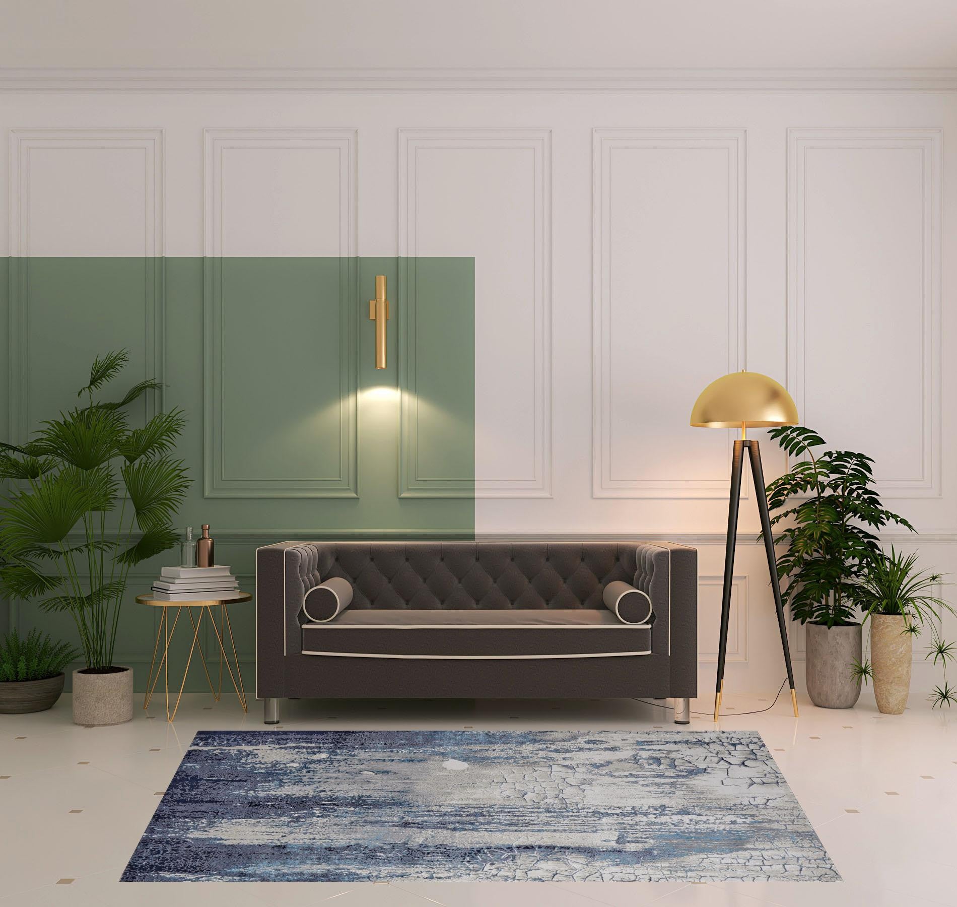 4' X 6' Ivory Blue And Black Abstract Power Loom Distressed Area Rug